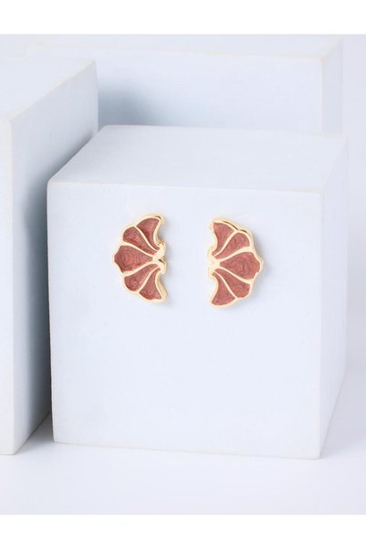 Jimmy Key Orange Enamel Detailed Leaf Figured Earrings
