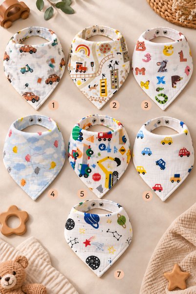Ayd Home 100% Cotton Muslin Fabric Baby Drool Bib & Scarf 7 Pieces