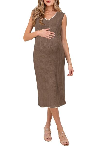 OtherMax Rochie de Gravidă Midi pentru Alăptat Ajustată Elegantă de Vară Maro M