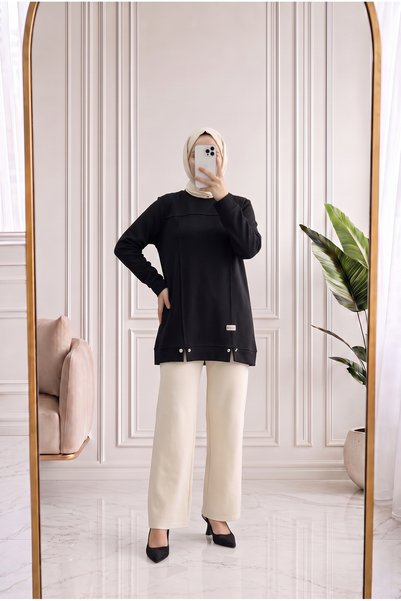 MİHRA STORE Baharfer Tunic with Robe Front and Stitched Six Buttons at the Bo...
