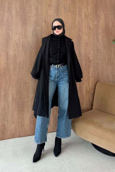 Hazamoda Balloon Sleeve Coat Black