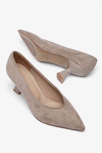 Dilimler Ayakkabı Plus size women's stiletto heel shoes - mink suede v-face