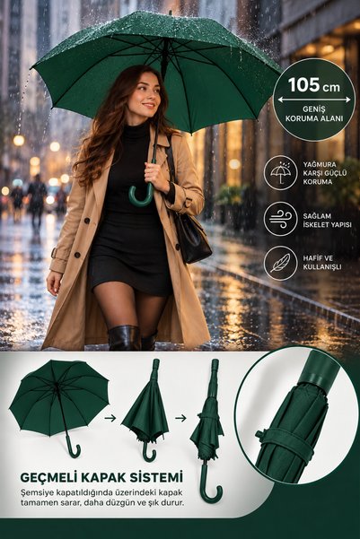 Binbirreyon Umbrelă cu mâner pentru adulți, automată, 105 cm, cu 8 spițe DH161