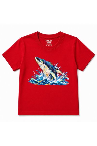 Rabona Fashion Ярка графика на китова риба с изпъкнал гръб, детска памучна те...