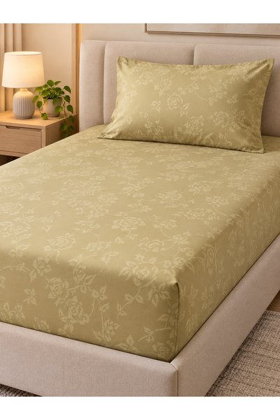 zeetwo Bedsheet Set, Beige Floral Pattern, 100% Cotton, 95 GSM