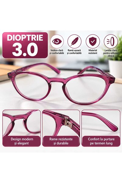 Generic Brand Ochelari de Citit cu Dioptrie +3.00