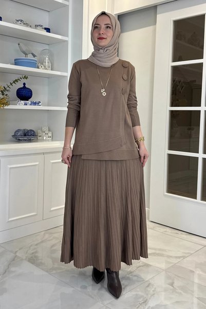 Rabia Şamlı Rana Triko Takım Sütlü Kahve