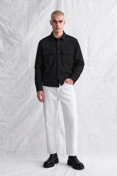 TENA Men's Black Hooded Double Pocket Snap Fastener Denim Jacket