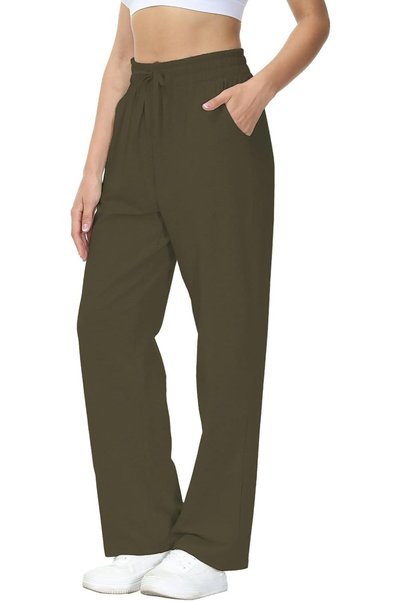 OtherMax Pantaloni Trening Femei din Bumbac Drepți cu Buzunare Verzi XL