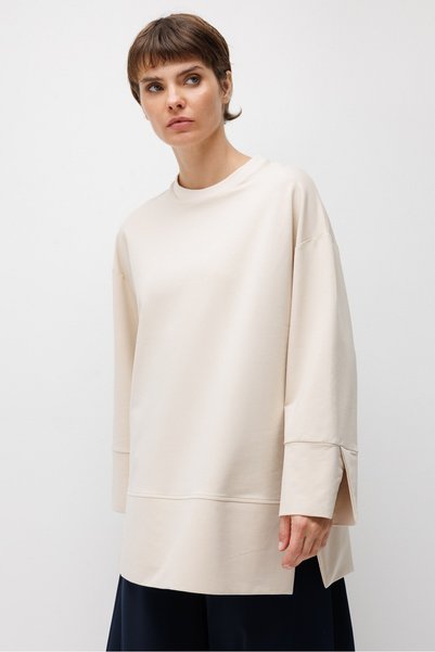 Micca Örme Kol ve Yırtmaç Detaylı Tunik Sweatshirt-Taş