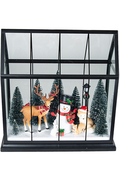 Herdekora Christmas Decoration: Lighted Black Glass Cage with Snowman, Deer a...