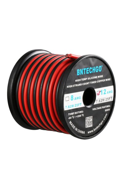 BNTECHGO سلك سيليكون مرن ثنائي الموصل مقاس 12، أحمر وأسود، مقاوم للحرارة حتى ...