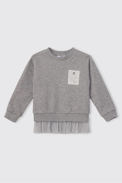 Panço Baby Girl Grey-Melange Sweatshirt