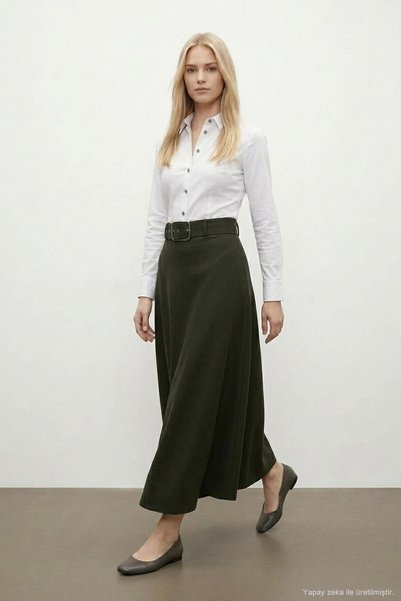 Şiir Perye Elastic Waistband Detailed Evaze A-Line Women's Long Skirt & Hijab...