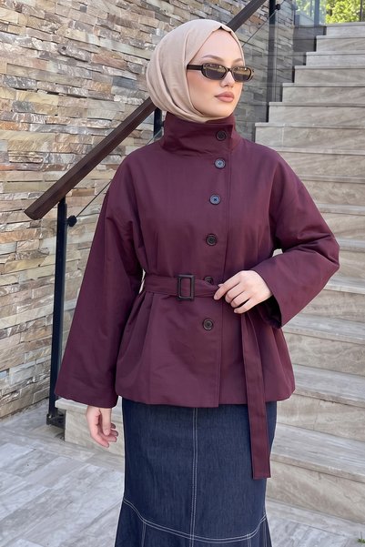 Salih Çelebi Belted Trench Coat 202723 - Mürdüm
