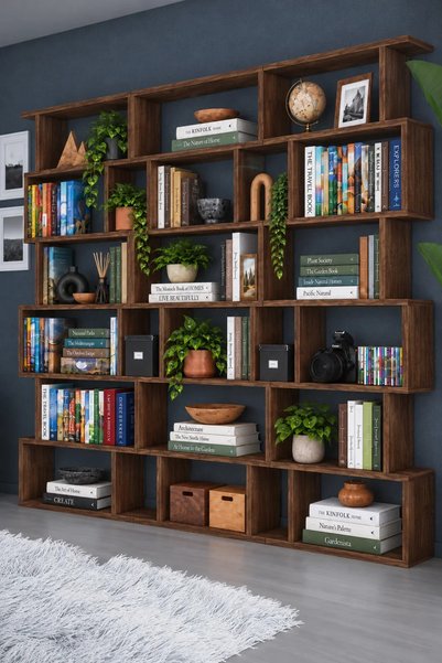 dekor fim DF07104 3 Modüllü Modern Zigzag Kitaplık 210 cm Geniş Dekoratif Çok...