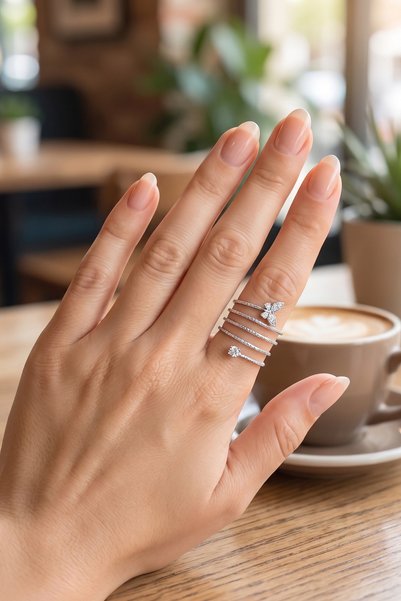callerrons accessories خاتم نسائي من النحاس باللون الفضي بتصميم فراشة حلزونية...