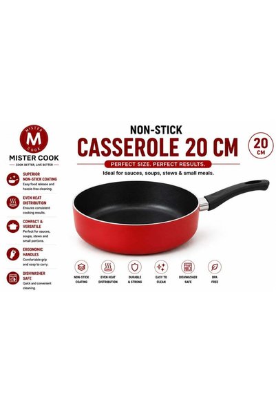 MISTERCOOK قدر طهي غير لاصق من ماركة ميستر كوك - 20 سم، أحمر، خالٍ من مادة BPA