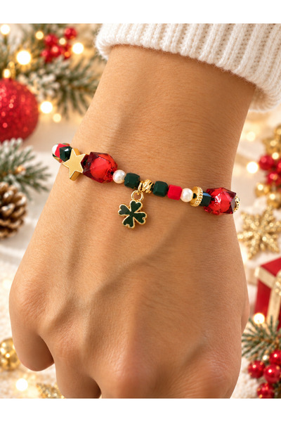 Zet Design Crystal Stone and Pearl Christmas Bracelet