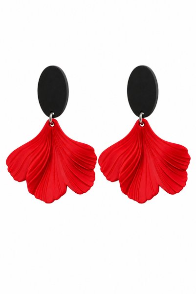 Generic Brand Cercei Roșii cu Pandantiv Floral și Bază Neagră – 6 × 4 cm