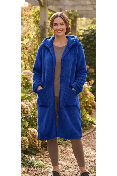 SUERTO Sax Blue- Wellsoft Plush Hooded Unisex Robe with Front Zipper Oversize