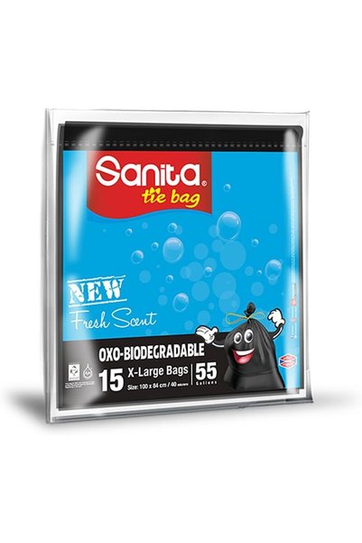 Generic أكياس سانيتا تاي، 55 جالون، طازجة، 15 كيسًا، قابلة للتحلل البيولوجي، ...