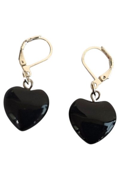 elegantwoman Cercei din onix, piatră semiprețioasă, inimă, negru