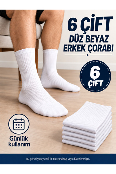 EfemİcGiyim 6 Pairs of Plain White Men's Socks – Daily Use