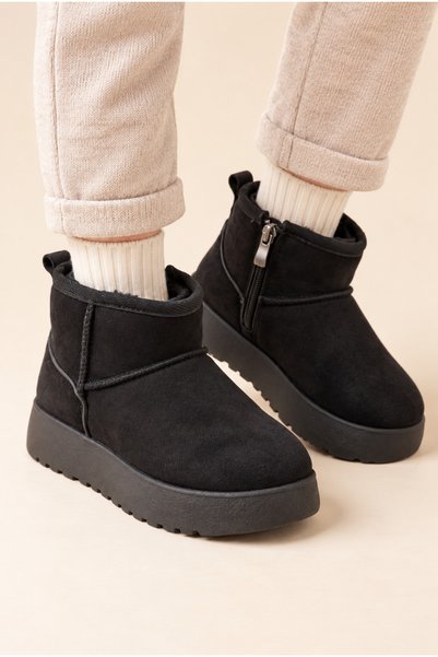Slipcat Children's Fur Lined, Suede Look, Zippered, Thick Sole, Ankle Boots