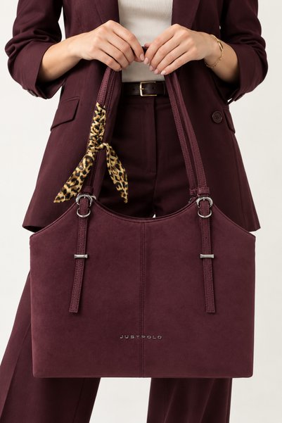 Just Polo Suede Look Leopard Patterned Stylish Daily Large Size Shoulder Bag ...