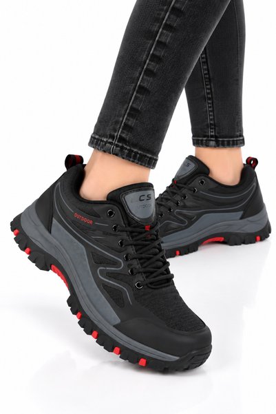 Jagulep Men's Non-Slip Sole Outdoor Shoes Black-Red