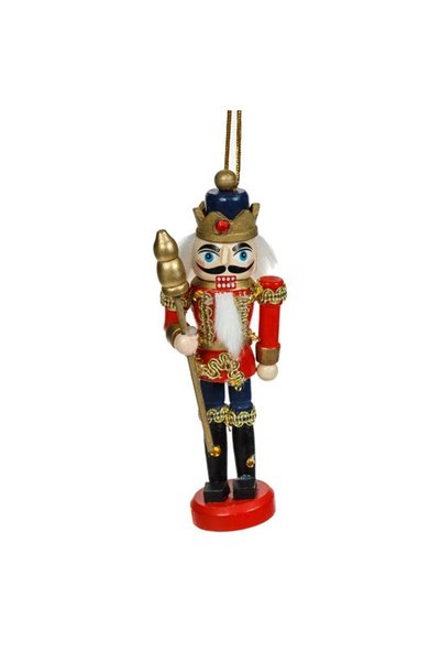 SHOPIENS Rege din lemn decorativ de Craciun suspendabil uniforma albastra ros...