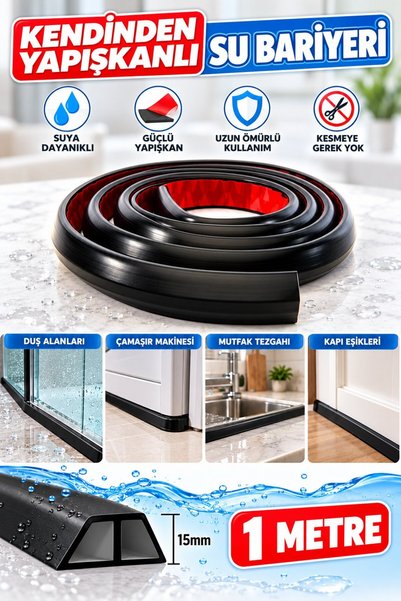 Dünya Magnet Yapışkanlı Siyah Su Bariyeri 1 Metre Duşakabin Mutfak Tezgahı Ka...