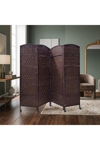 NO BRAND Four-Way Movable Partition 200X180 cm Brown