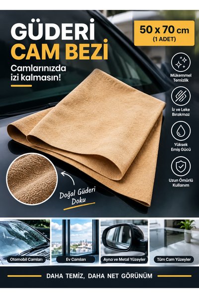 50x70 cm Güderi Cam Temizleme Bezi – 1 Adet, Otomobil ve Ev Camları İçin