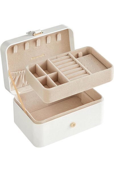 SONGMICS Jewellery Box, 2-Layer Jewellery Storage, 11 x 16 x 8 cm Travel Jewe...