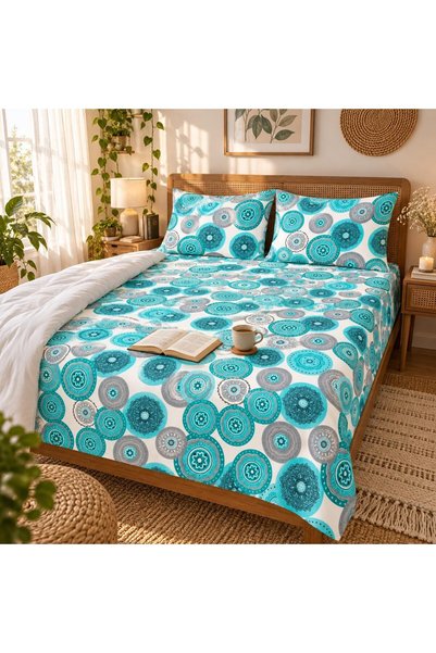 Generic King Size Flat Bedsheet Set, 3 Pieces, 260 x 240 cm (Turquoise Blue)