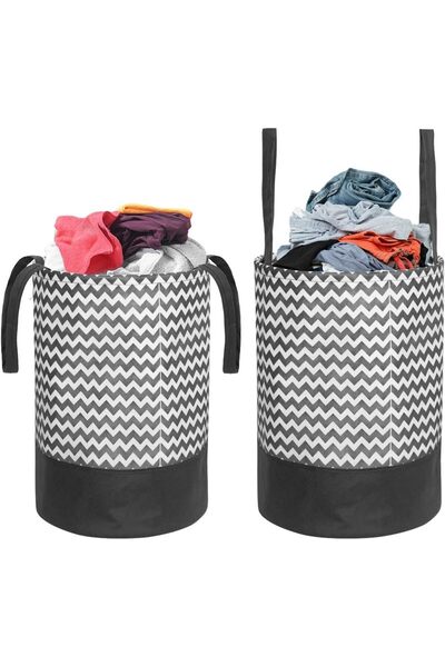 PrettyKrafts 45L Non Woven Wave Printed Round Foldable Large Laundry Bag/Bask...