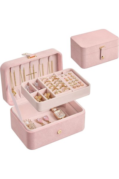 SONGMICS Jewellery Box, 2-Layer Jewellery Storage, 11 x 16 x 8 cm Travel Jewe...