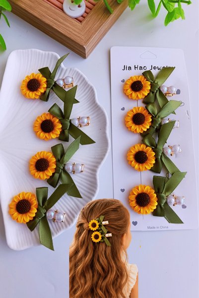 Generic Brand Girl's Sunflower Hairpin Set – 4-Piece Hairpins with Pearl and ...