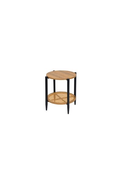 IN HOME STORE طاولة جانبية دائرية بررف سفلي خشب ومعدن