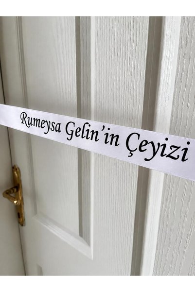 nuksoc Kişiye Özel İsimli Çeyiz Kurdelesi Kapı Kurdelesi Beyaz Saten Siyah Ba...