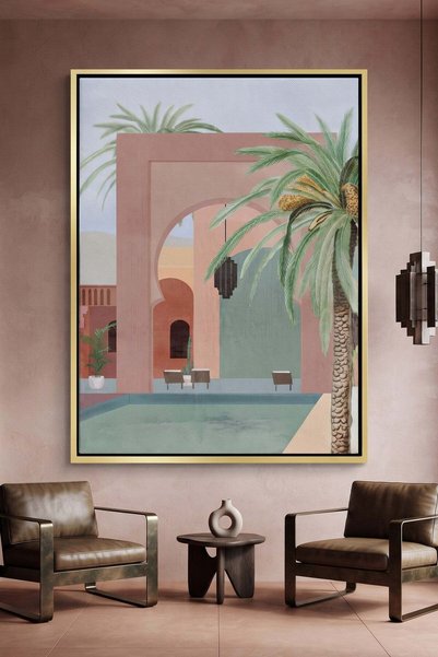 Jasmine Art Marrakech Oasis Architecture Wall Art | Portrait Framed Canvas Pr...