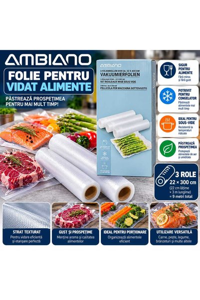 Ambiano Set of 3 Rolls of Vacuum Food Film – 22 x 300 cm