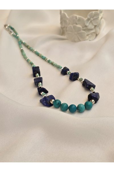 filimorphia Colier cu Lapis Lazuli brut, Turcoaz, si accesorii Argint 925, 40 cm