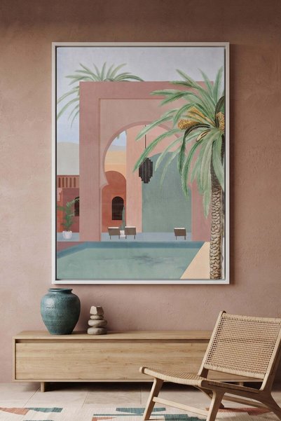 Jasmine Art Marrakech Oasis Architecture Wall Art | Portrait Framed Canvas Pr...