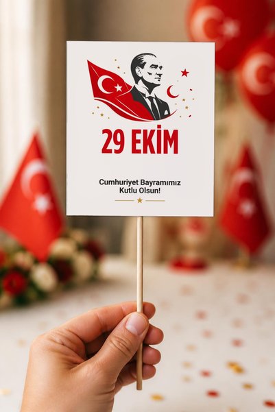 papirusart 29 Ekim Cumhuriyet Bayramı Çubuklu Süsleme Kartı Seti 18'li — Okul...