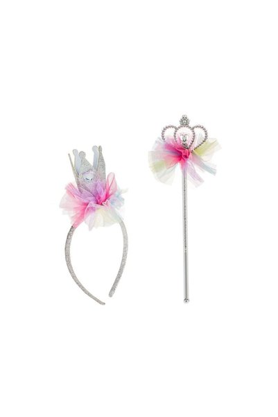 Jumbo Set Coronita & Bagheta Coroana Rainbow Tul 30cm