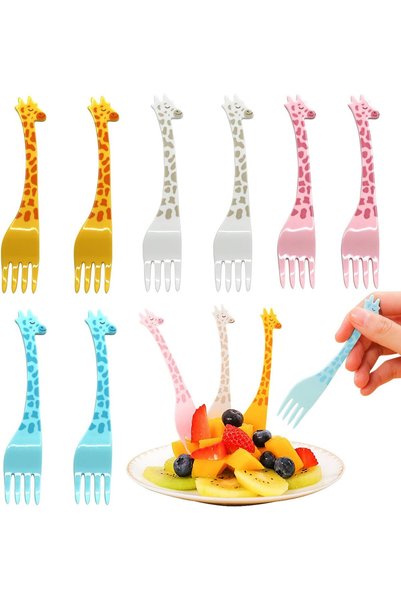 TERRIFI Giraffe Food Picks, 12-Piece Kids Fruit Forks for Bento Box Decoratio...