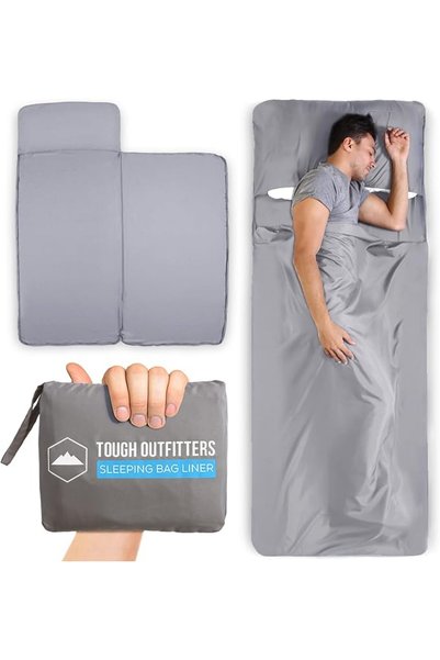 Tough Outdoors بطانة كيس النوم - أغطية للتخييم والسفر للبالغين - كيس نوم وملا...